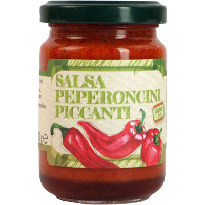 Pesto di Peperoncini Picante  Hot, Scharfes Chili-Pesto   Vegan  Azienda Prodotti Genovese Ligurien Italien 130g-Glas
