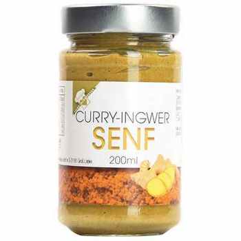 Senf Curry-Ingwer-Senf  Senf mit Curry und Ingwer   Vegan  BARRIQUE-Feine Manufaktur hausgemacht Niedersachsen Deutschland 200mlGlas