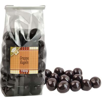 Schoko Kugeln Grappa  m.Alkohol flüssig gefüllt   Vegetarisch  BARRIQUE-Feine Manufaktur Kampanien Italien 150g-Pack