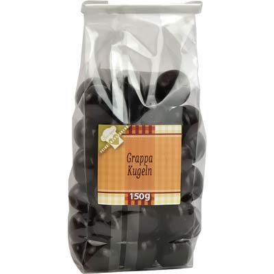 Schoko Kugeln Grappa  m.Alkohol flüssig gefüllt   Vegetarisch  BARRIQUE-Feine Manufaktur Kampanien Italien 150g-Pack