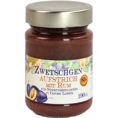 Zwetschge mit Rum  aus Streuobstanbau   Vegan  hausgemacht BARRIQUE-Feine Manufaktur Niedersachsen Deutschland 190g-Glas