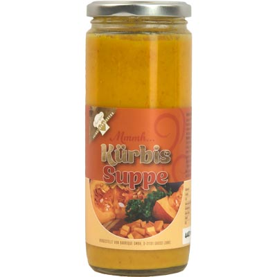 Kürbis-Karotten Suppe  mit Hokaidokürbis     BARRIQUE-Feine Manufaktur hausgemacht Niedersachsen Deutschland 440mlGlas