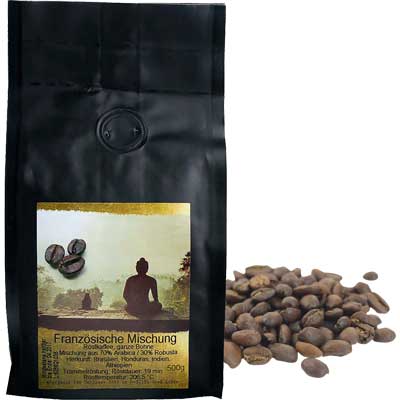 Kaffeebohnen Französ. Mischung  ganze Bohnen, 70% Arabica   Vegan  BARRIQUE-Feine Manufaktur Niedersachsen Deutschland 500g-Pack