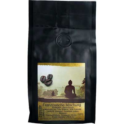 Kaffeebohnen Französ. Mischung  ganze Bohnen, 70% Arabica   Vegan  BARRIQUE-Feine Manufaktur Niedersachsen Deutschland 500g-Pack