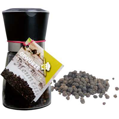 Pfeffer, schwarz, ganz  in Pfeffermühle  Bio Vegan  BARRIQUE-Feine Manufaktur Sri Lanka (Ceylon) Sri Lanka - Ceylon 80g-Glas