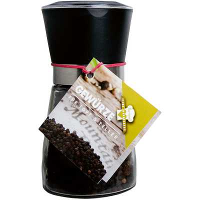 Pfeffer, schwarz, ganz  in Pfeffermühle  Bio Vegan  BARRIQUE-Feine Manufaktur Sri Lanka (Ceylon) Sri Lanka - Ceylon 80g-Glas