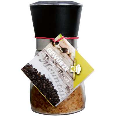 Meersalz Rauch Malt Whisky  in Salzmühle   Vegan  BARRIQUE-Feine Manufaktur hausgemacht Niedersachsen Deutschland 185g-Glas