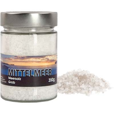 Meersalz Mittelmeer grob  in Glas   Vegan  BARRIQUE-Feine Manufaktur Mittelmeer Spanien 350g-Glas