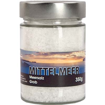 Meersalz Mittelmeer grob  in Glas   Vegan  BARRIQUE-Feine Manufaktur Mittelmeer Spanien 350g-Glas