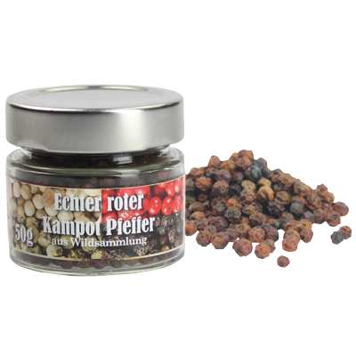 Pfeffer Kampot Pfeffer rot  Roter Pfeffer  Bio Vegan  BARRIQUE-Feine Manufaktur Kambodscha  50g-Glas