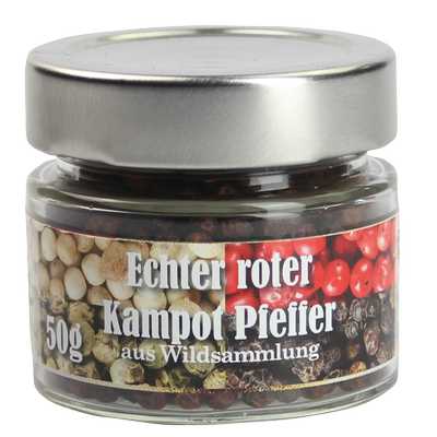 Pfeffer Kampot Pfeffer rot  Roter Pfeffer  Bio Vegan  BARRIQUE-Feine Manufaktur Kambodscha  50g-Glas
