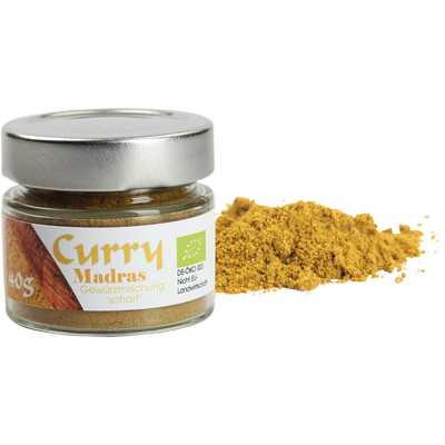 Curry 'Madras' scharf  Gewürzmischung  Bio Vegan  BARRIQUE-Feine Manufaktur  Deutschland 40g-Glas