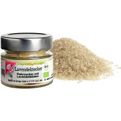 Lavendel-Zucker  Zucker mit äth.Lavendelöl  Bio Vegan  BARRIQUE-Feine Manufaktur hausgemacht Niedersachsen Deutschland 75g-Glas