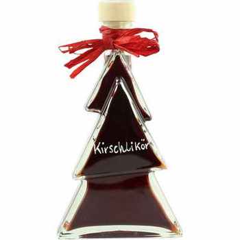 Cr&egrave;me de Griottes Präsent  Tanne mit Kirsch-Likör   Vegan  BARRIQUE-Weihnachtsflaschen Franche-Comte Frankreich 200ml-Fl